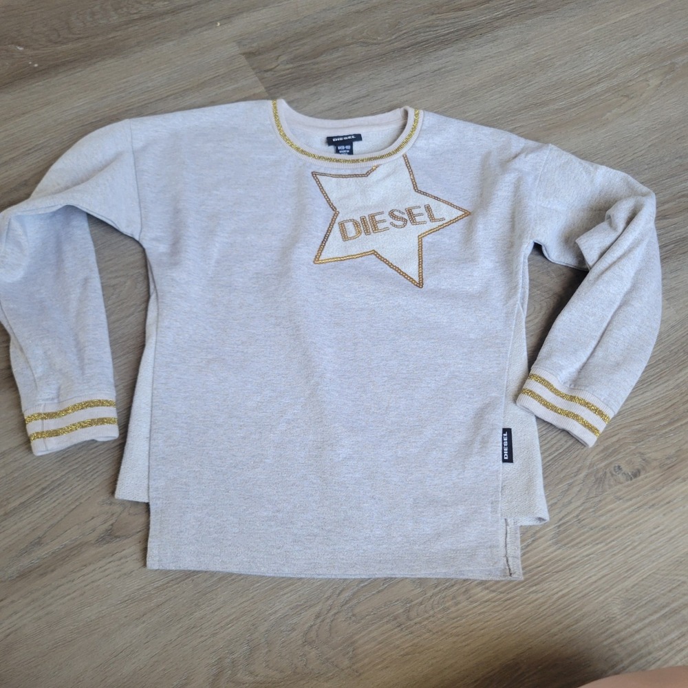 Diesel Girls Sweatshirt Size M 8-10 Grey Gold Metallic Sequin Star Casual Top